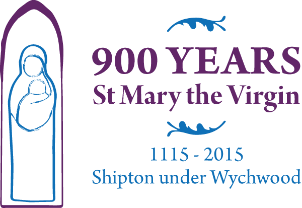 A logo depicting a mother and child with the words 900 Years, St Mary the Virgin, 1115-2015, Shipton under Wychwood