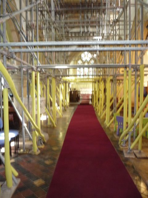 Shipton church with scaffolding May 2019