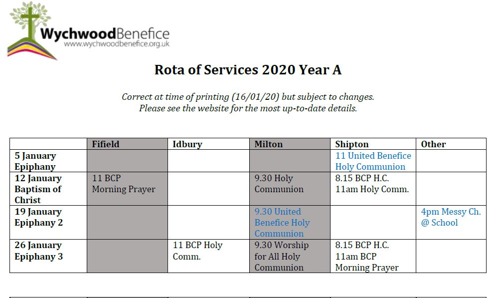 Rota of Services 2020