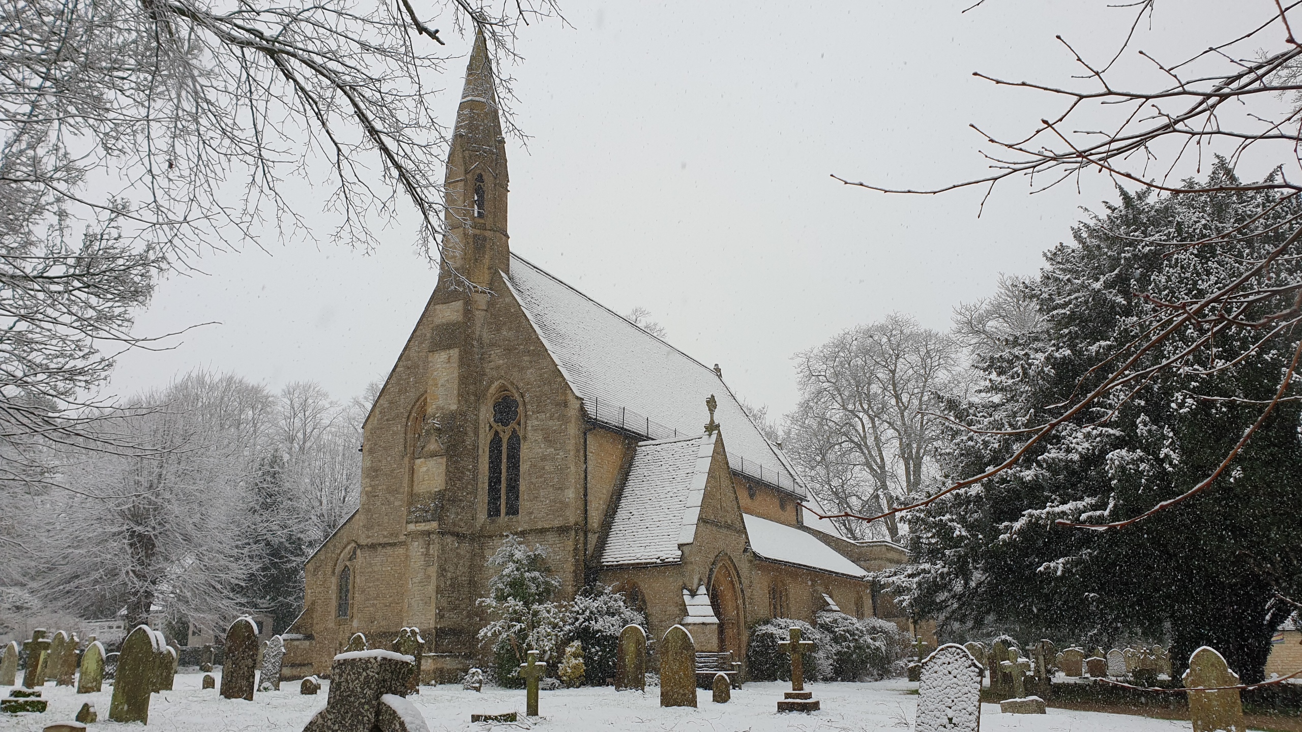 Milton church in snow