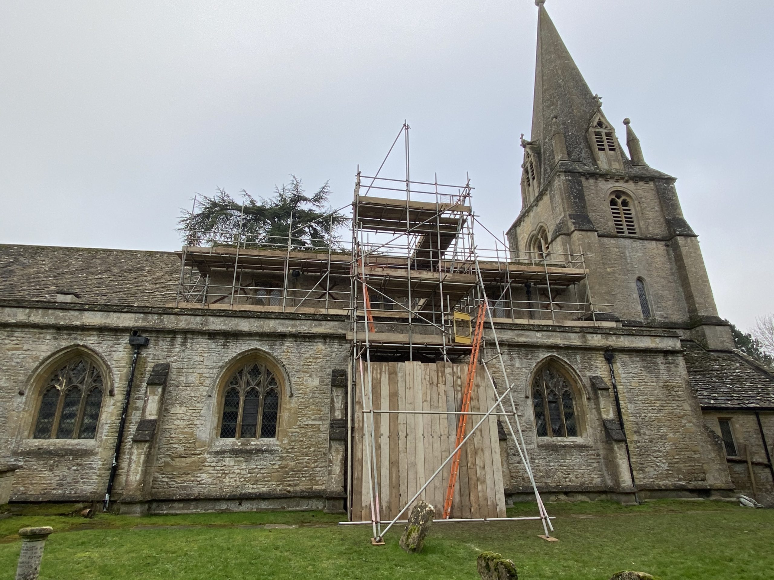 Shipton church with scaffolding